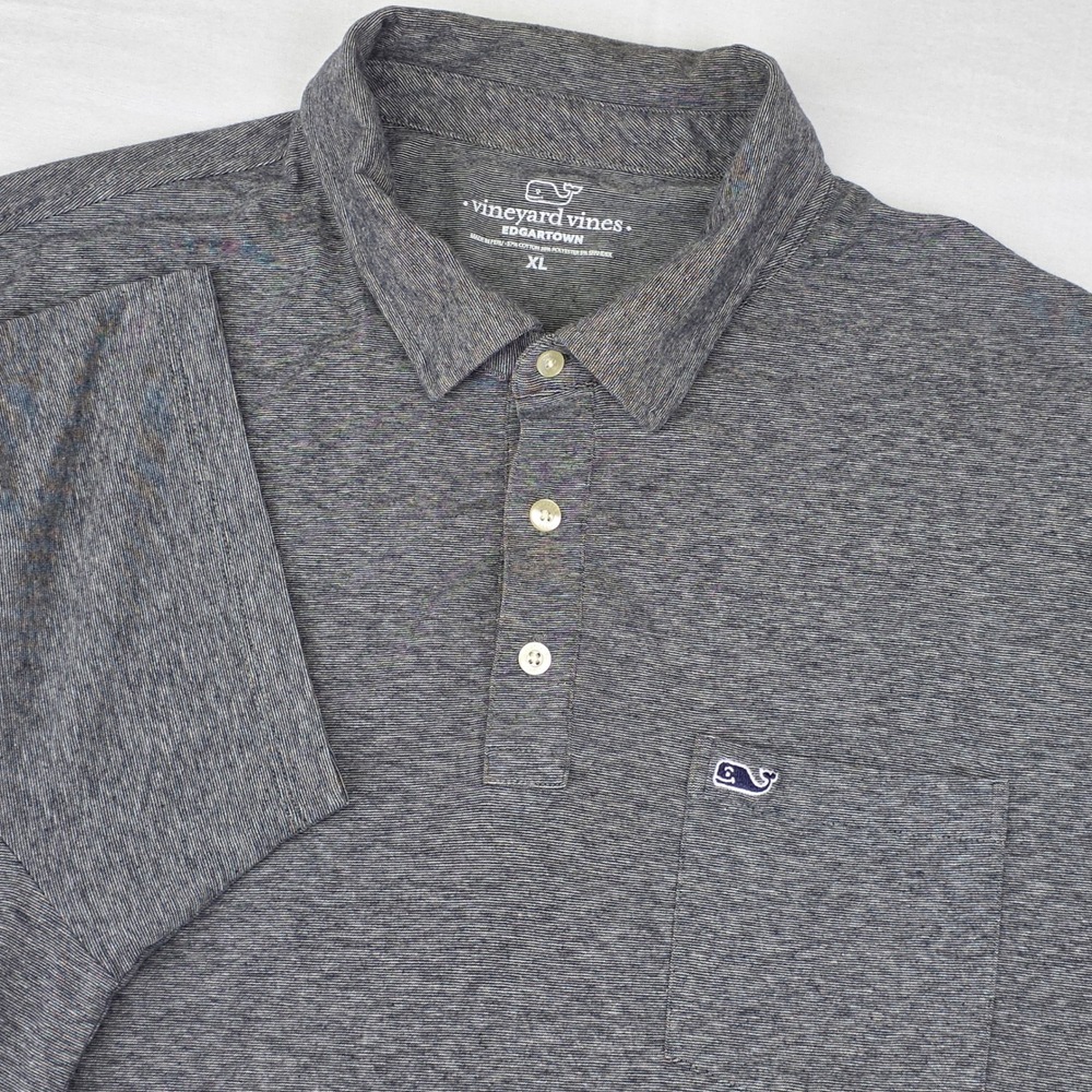 Vineyard Vines Edgartown Polo Mens XL Gray Striped Short Sleeve Pocket Shirt
